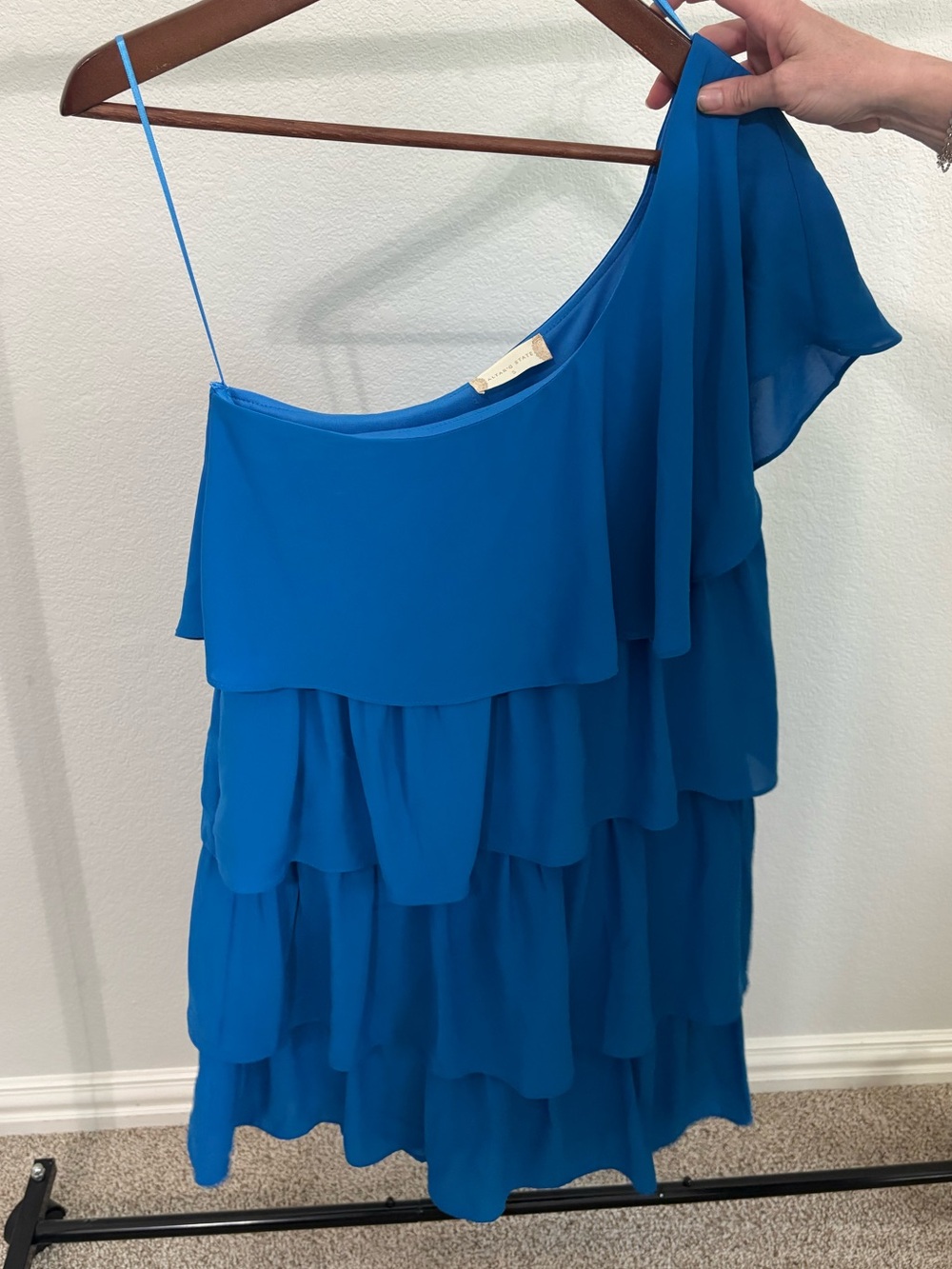 NWT Altar’d State Blue One Shoulder Tiered Ruffle Mini Dress